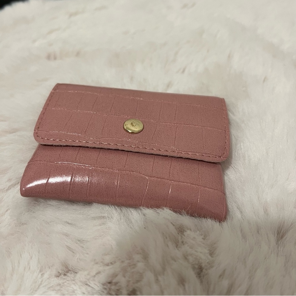 Mini Pink Croc Embossed Faux Leather Foldover Flap Snap Button Coin Purse EUC